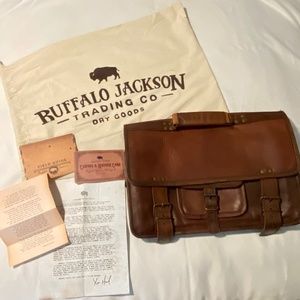 Camel Color Leather Buffalo Jackson Everett Briefcase Bag (new)